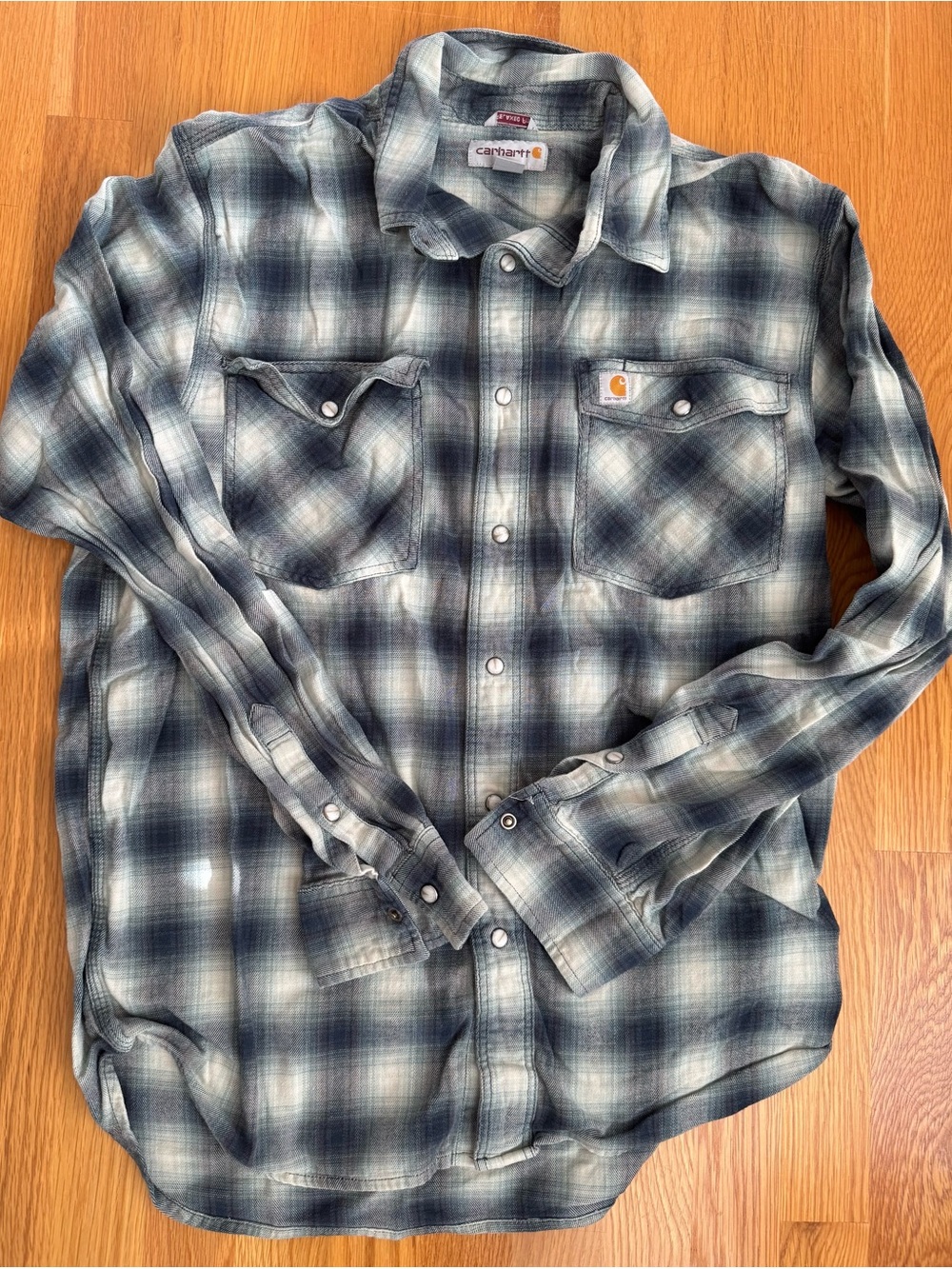 Carhartt Men's Blue and Gray Plaid Button-Front Shirt